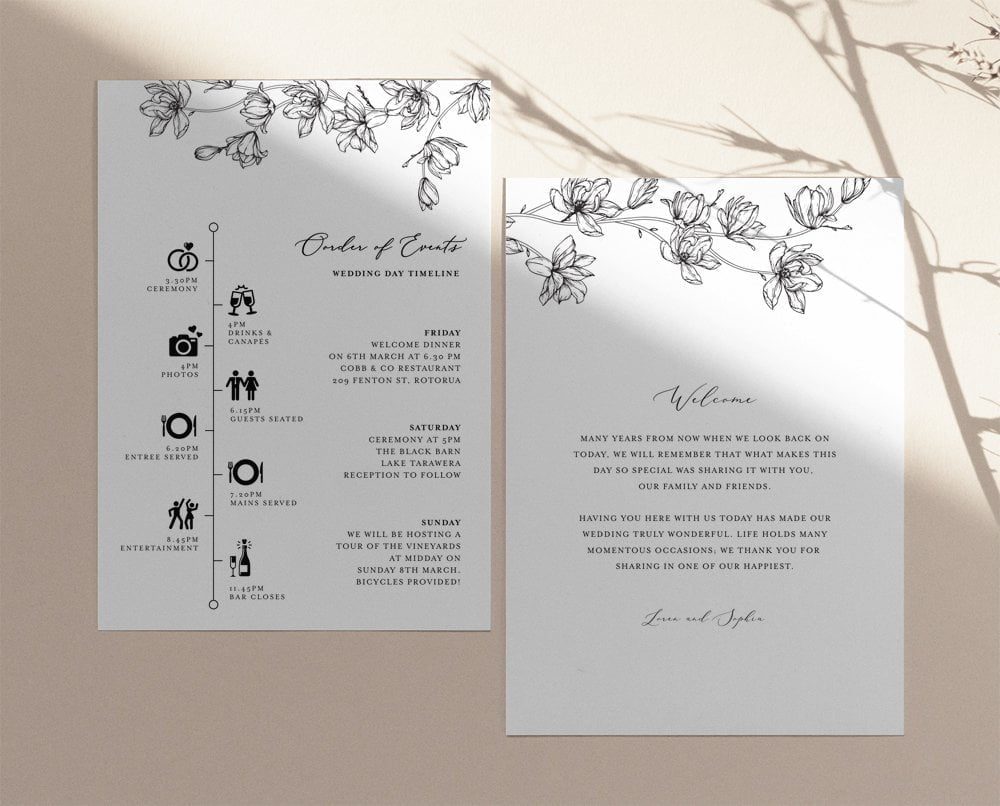 Magnolia Flower Wedding Order of Events Template