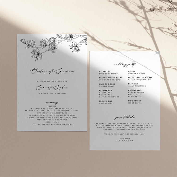 Magnolia Flower Wedding Order of Service Template