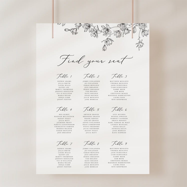 Magnolia Flower Wedding Seating Chart Template