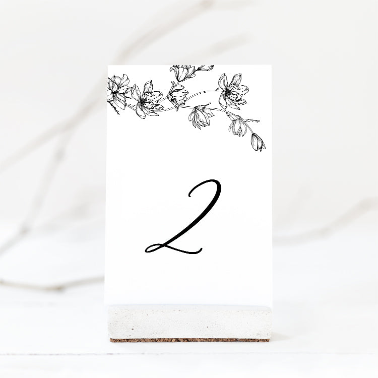 Magnolia Flower Wedding Table Number Card Template