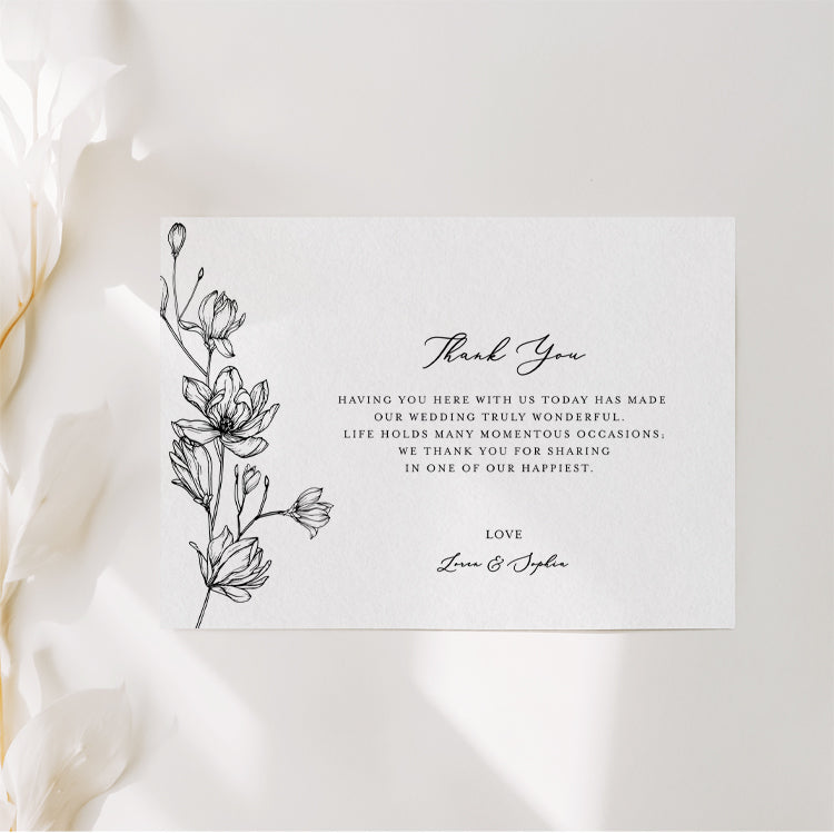 Magnolia Flower Wedding Thank You Card Template