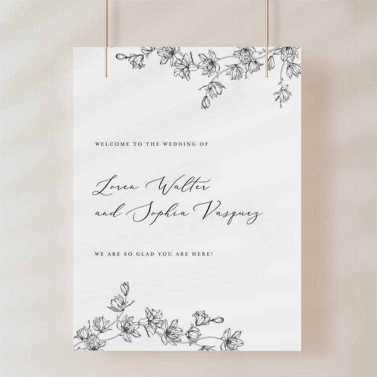 Magnolia Flower Wedding Welcome Sign Template