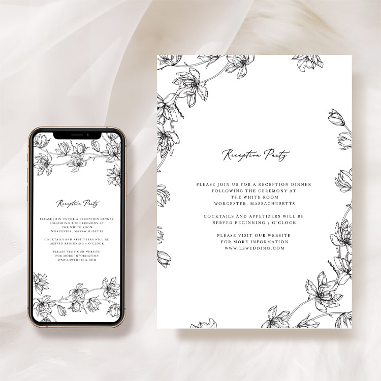 Magnolia Flower Wedding Reception Invitation Card