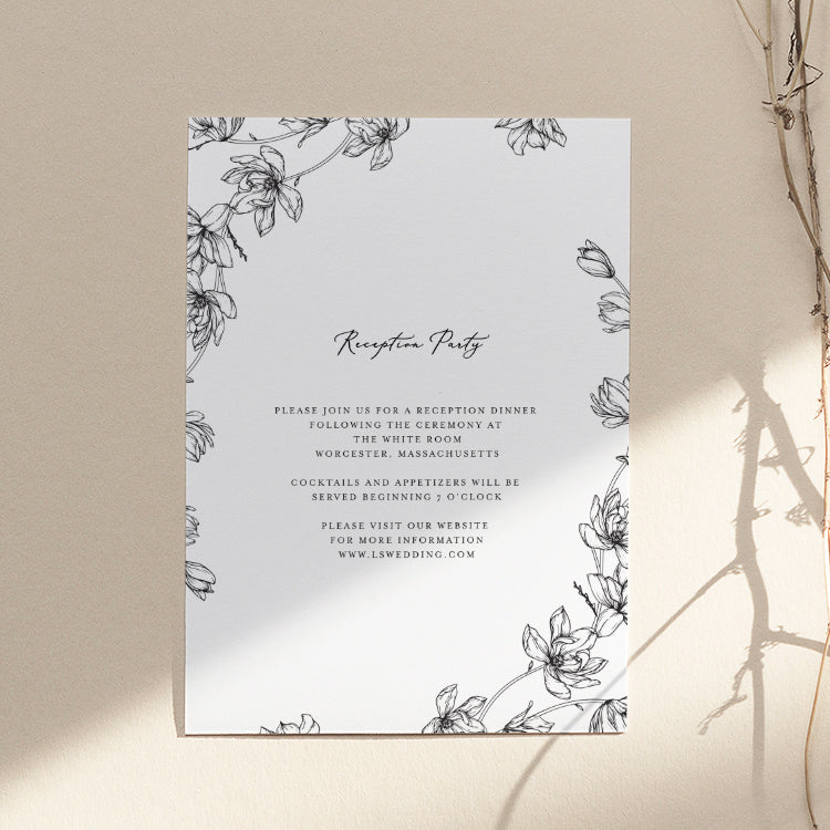 Magnolia Flower Wedding Reception Invitation Card