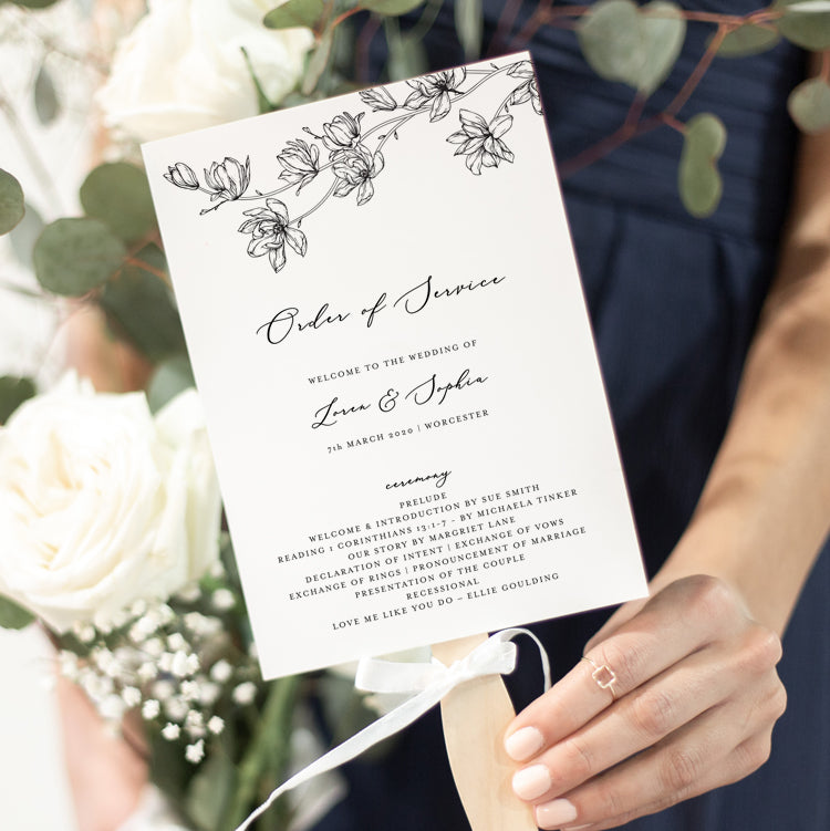 Magnolia Flower Wedding Fan Program Template