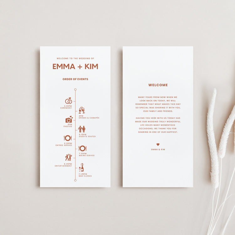 Minimal Wedding Itinerary Schedule Card