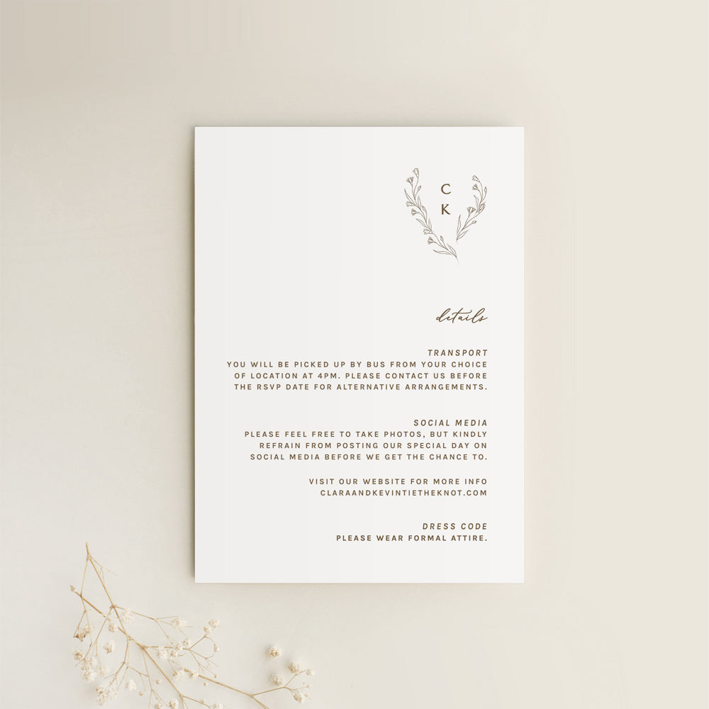 Minimalist Wedding Details Card Template