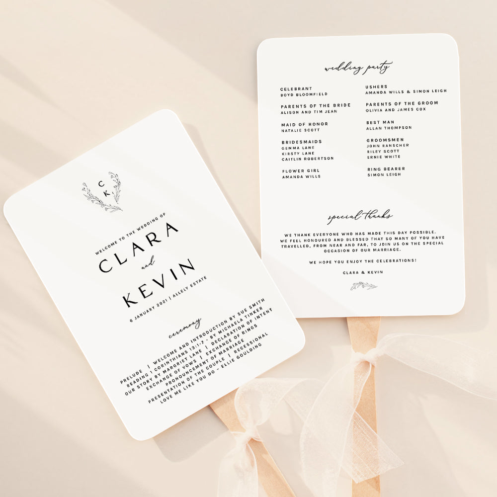 Minimalist Wedding Fan Program Template