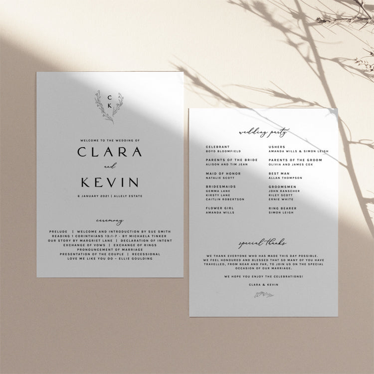 Minimalist Wedding Fan Program Template