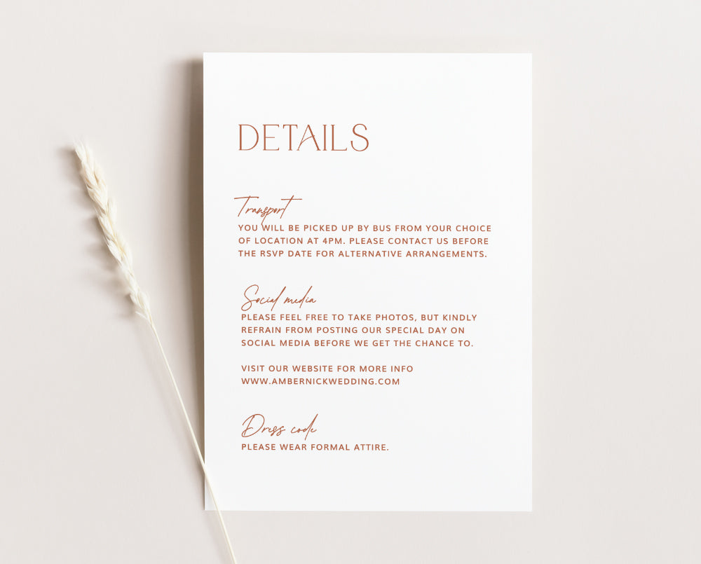 Modern Rustic Wedding Details Card