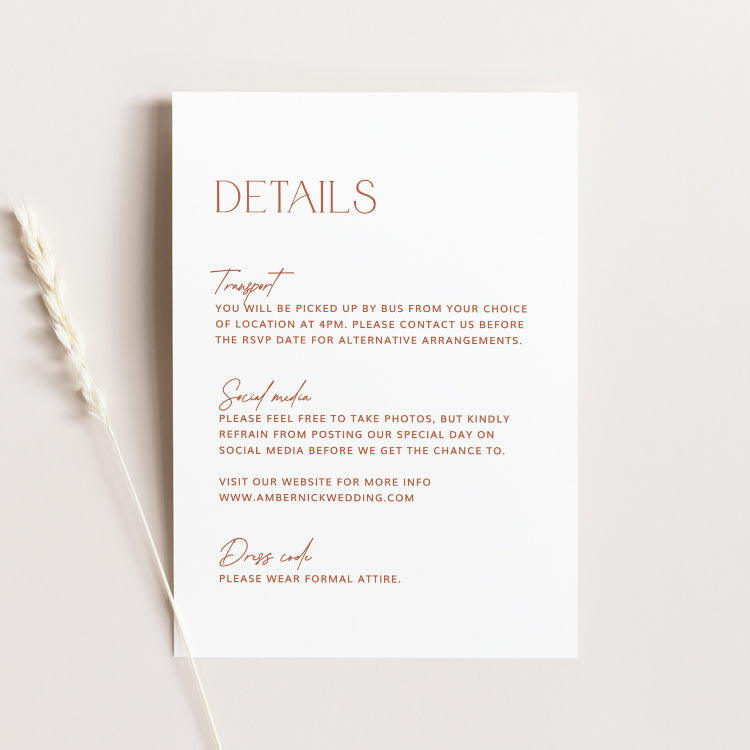 Modern Rustic Wedding Details Card