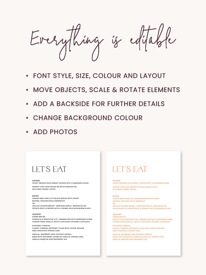 Modern Rustic Wedding Menu Template