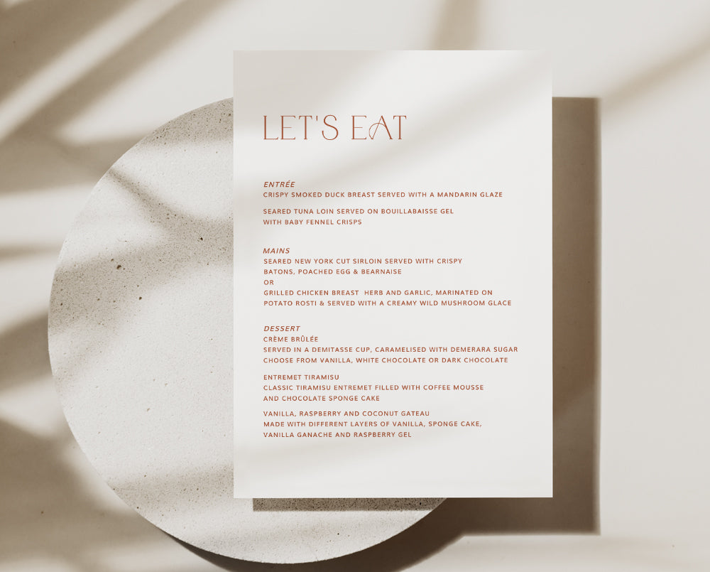 Modern Rustic Wedding Menu Template