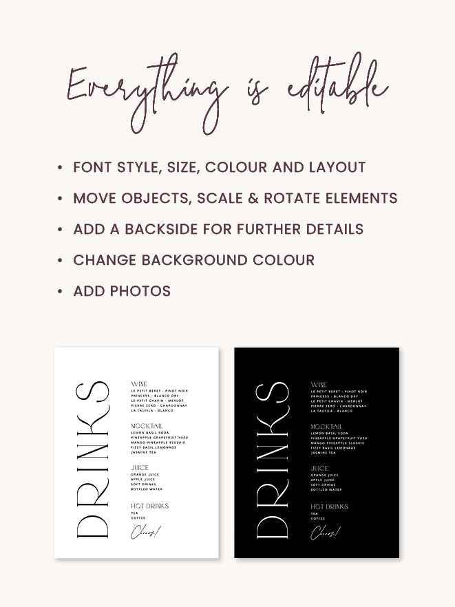 Modern Wedding Bar Menu Template