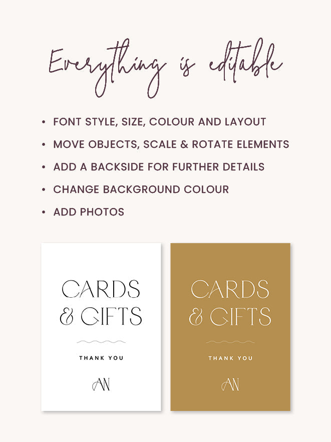 Modern Wedding Cards and Gifts Sign Template