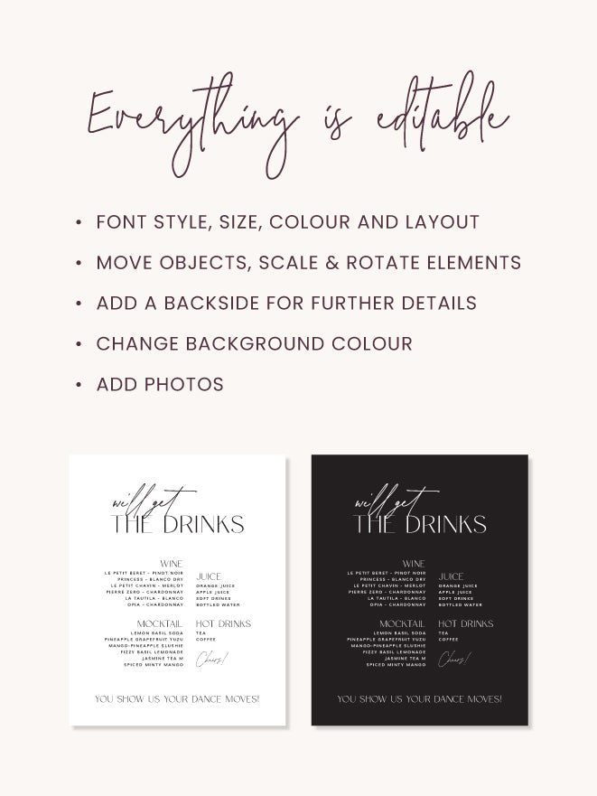 Modern Wedding Drink Menu Template