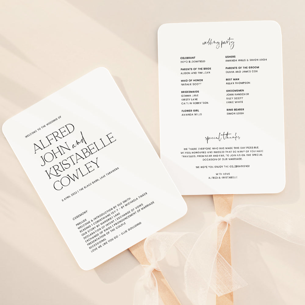 Modern Wedding Fan Program Template, AU | TWS