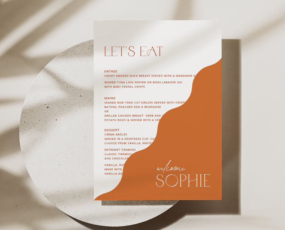 Modern Wedding Menu Place Card Template