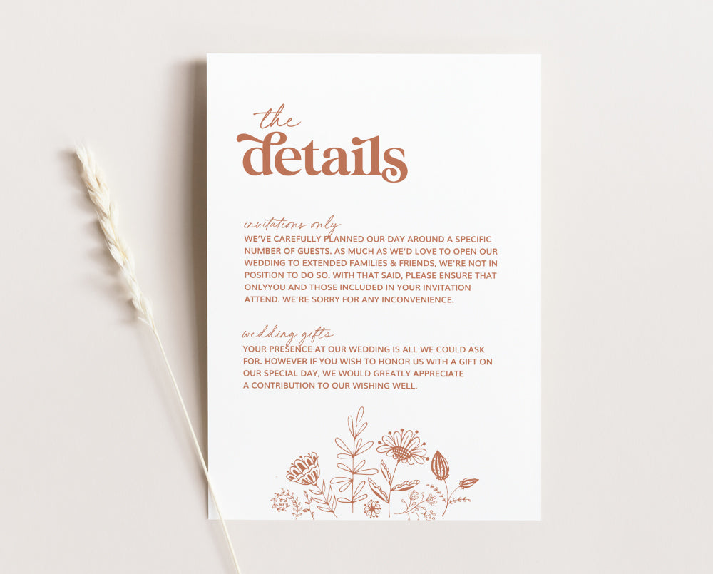 Retro Wedding Details Card