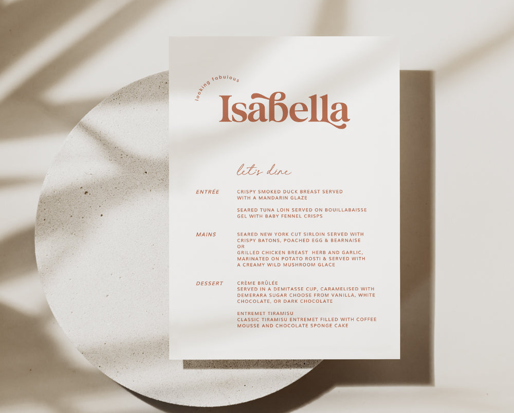 Retro Wedding Menu Card Template