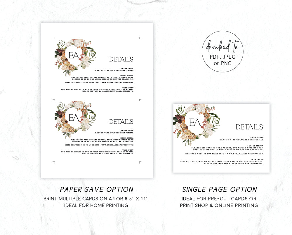 Rustic Wedding Details Card Template