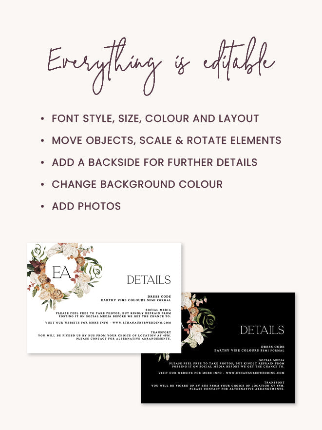 Rustic Wedding Details Card Template