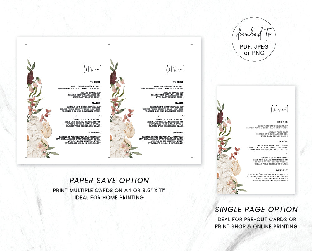 Rustic Wedding Menu Template