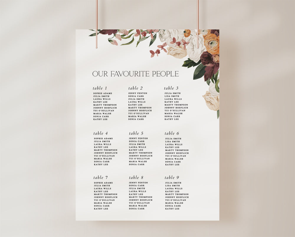 Rustic Wedding Seating Chart Template