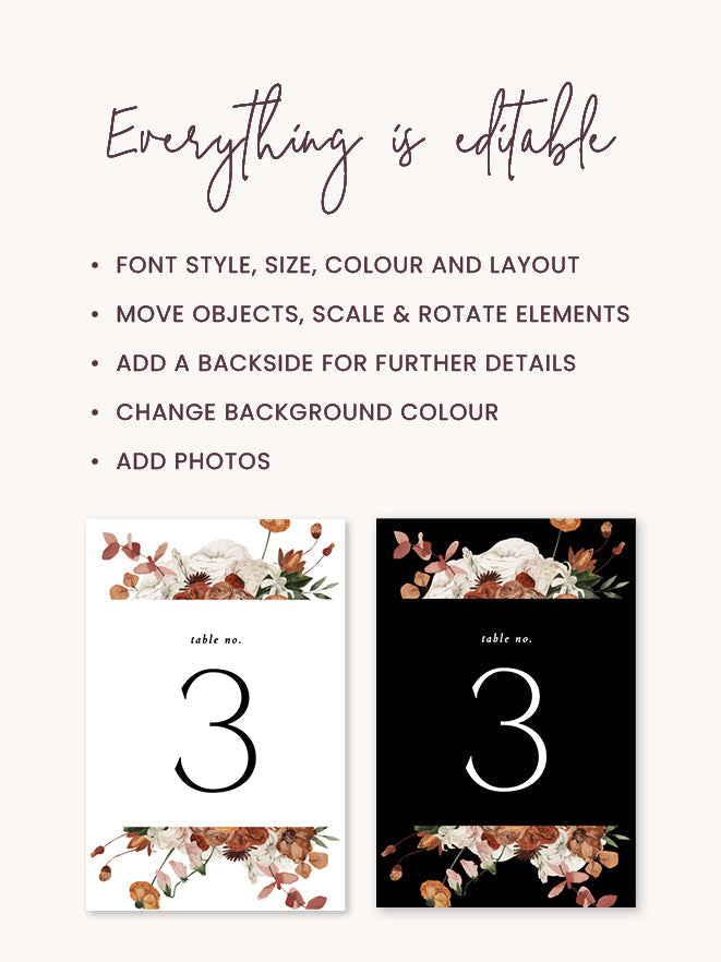 Rustic Wedding Table Number Card Template
