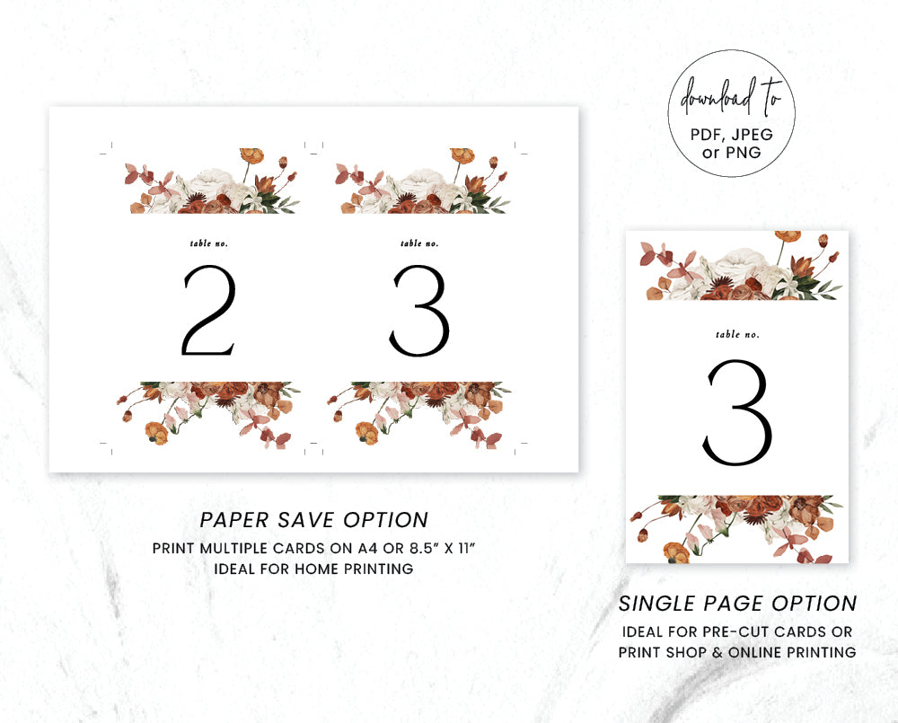 Rustic Wedding Table Number Card Template