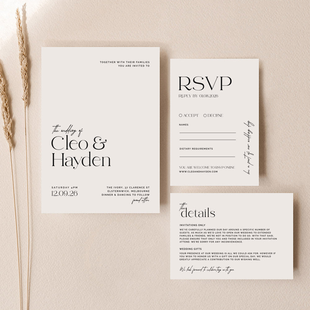 Simple Elegant Wedding Invitation Set