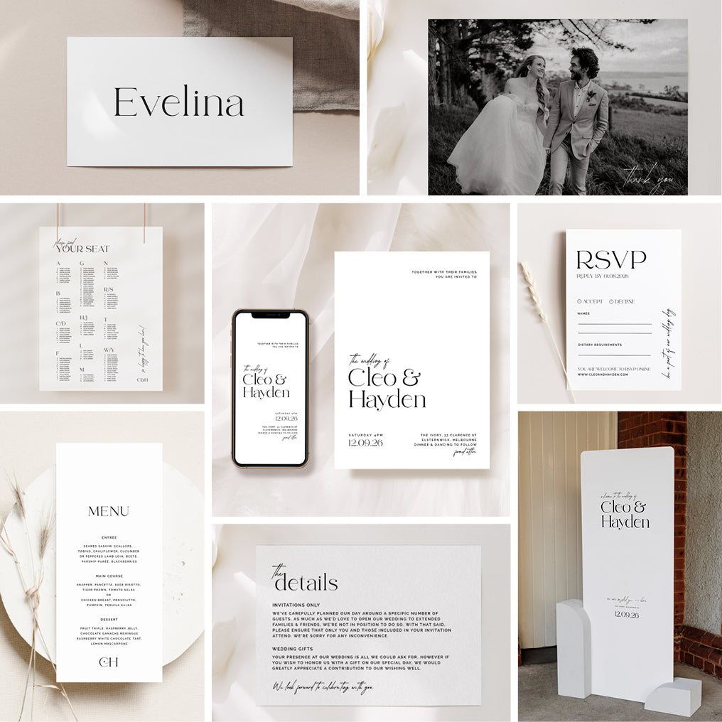 Simple Elegant Wedding Invitations & Signage Bundle