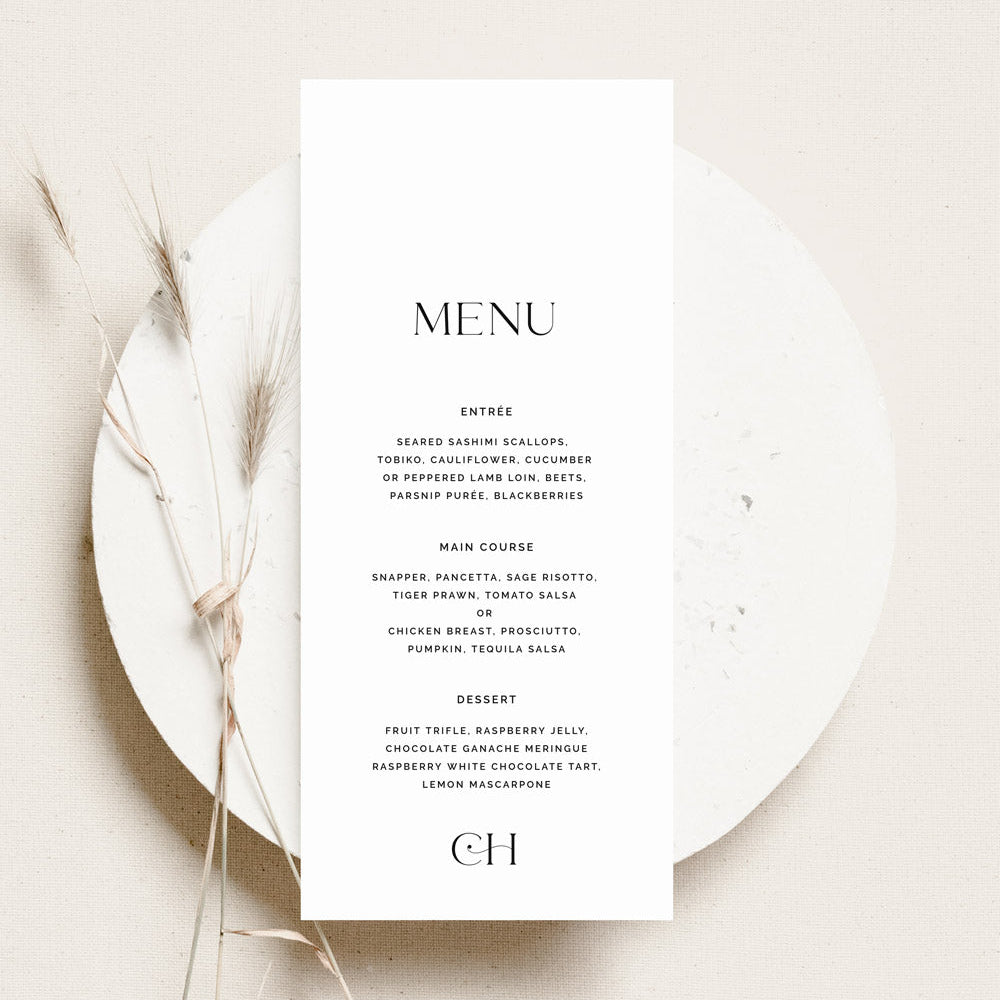 Simple Elegant Wedding Menu Card Template