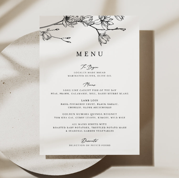 Sophia - Wedding Menu Cards