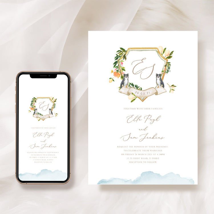 Watercolour Crest Wedding Invite