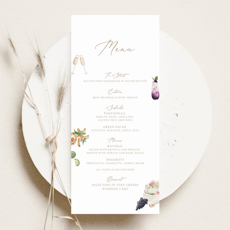 Watercolour Wedding Menu Template