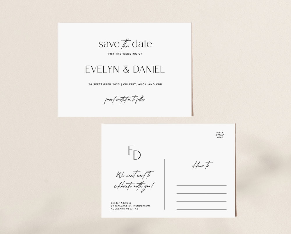 Bohemian Wedding Save The Date Card Template – TimberWink Studio NZ