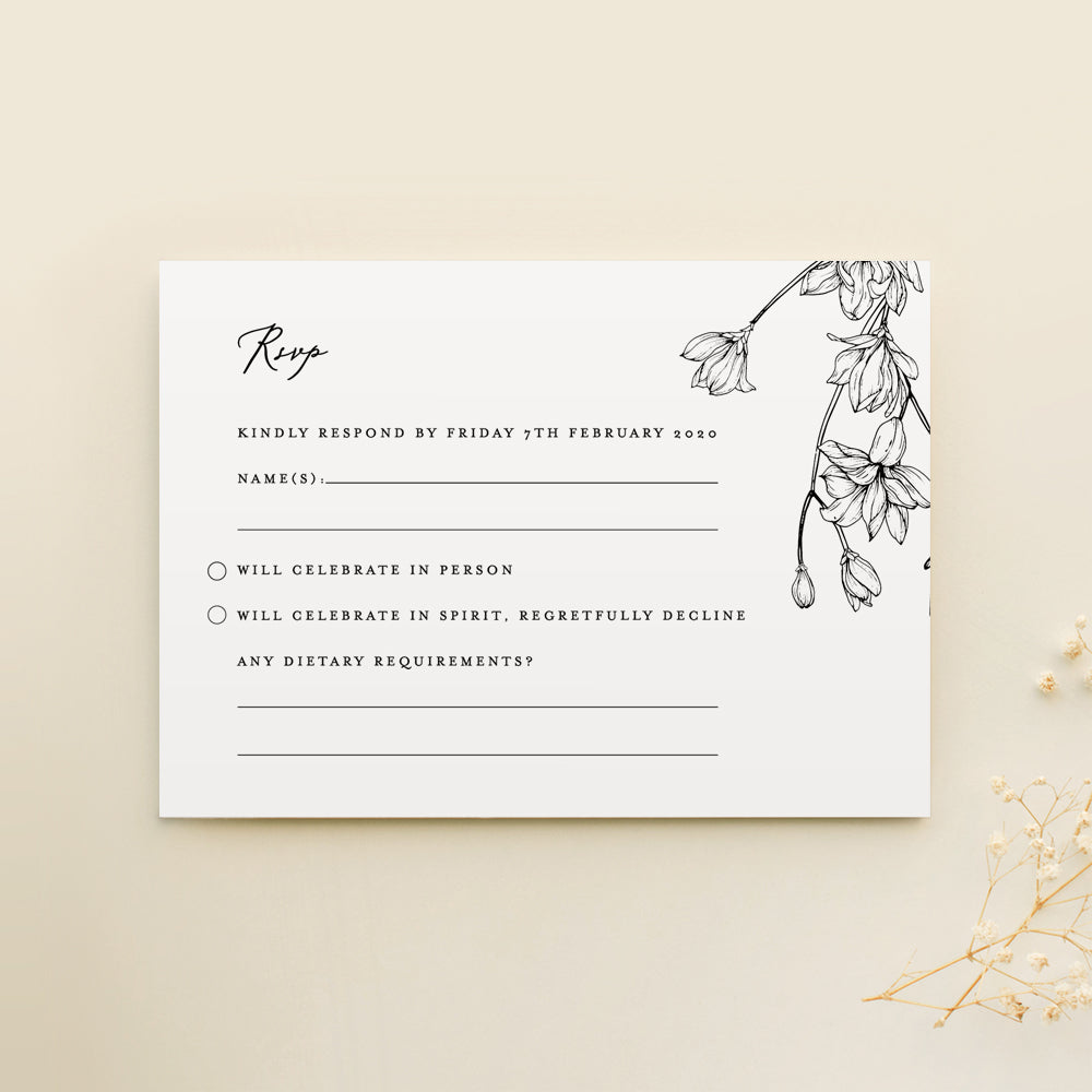 Magnolia Flower Wedding RSVP Card Template