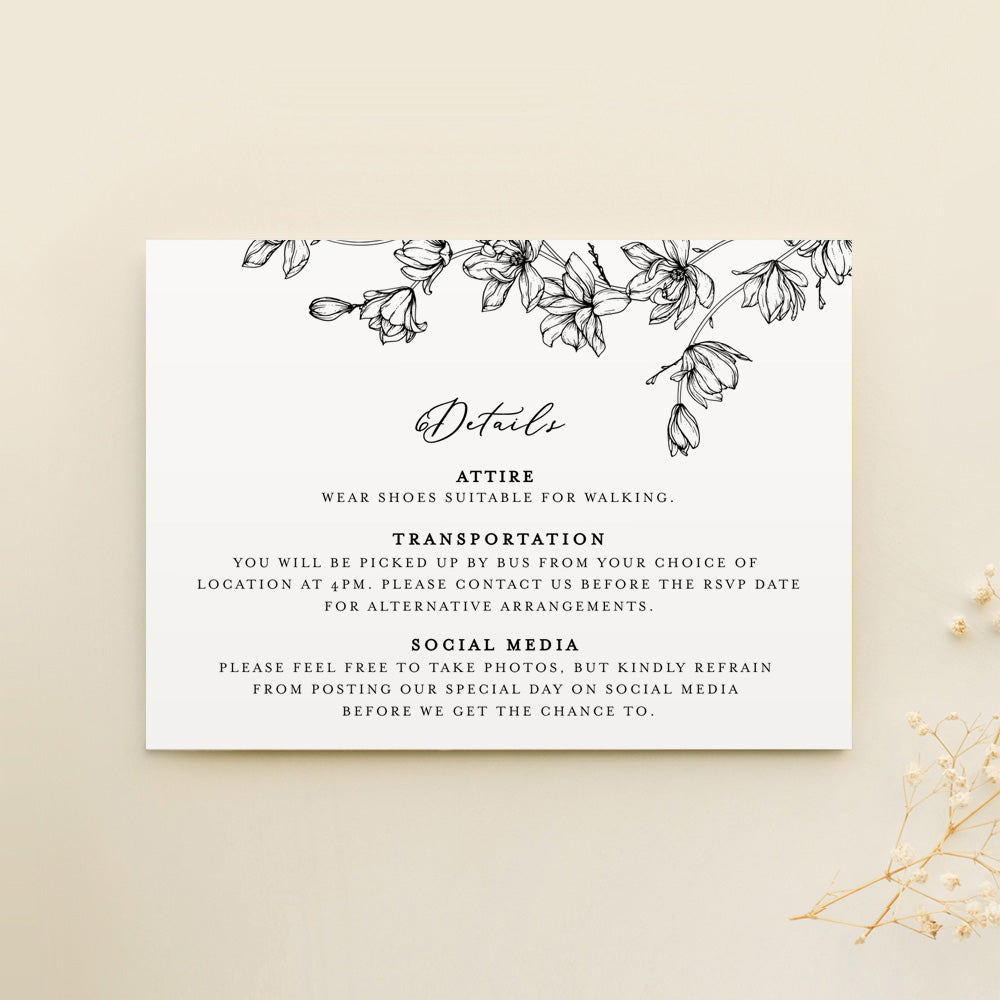 Magnolia Flower Wedding Details Card Template