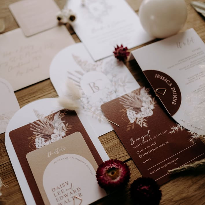 custom wedding invitations for a bohemian wedding