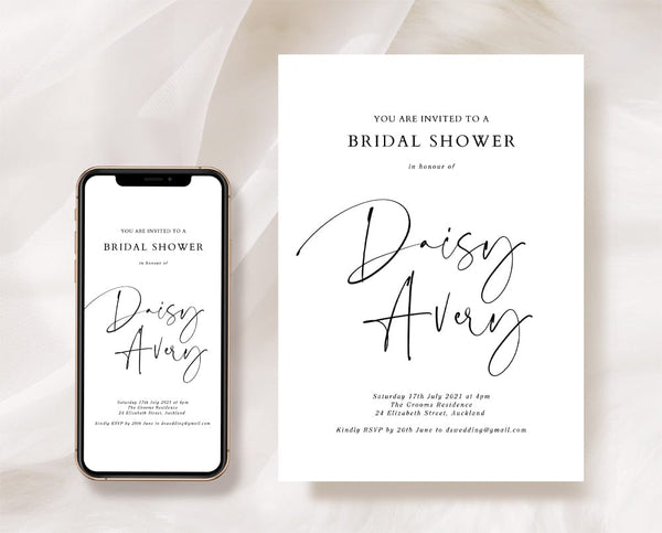 Black and White Bridal Shower Invitation – TimberWink Studio AU