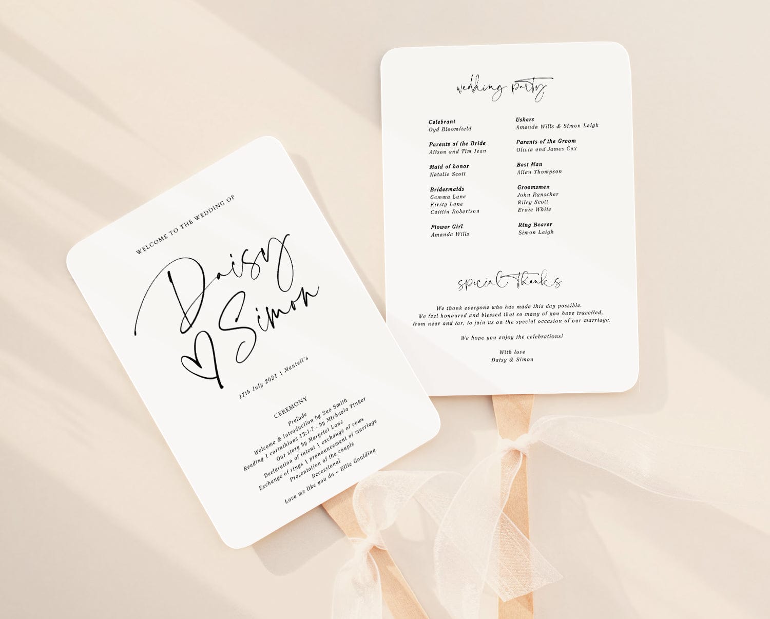 Black and White Wedding Fan Program Template