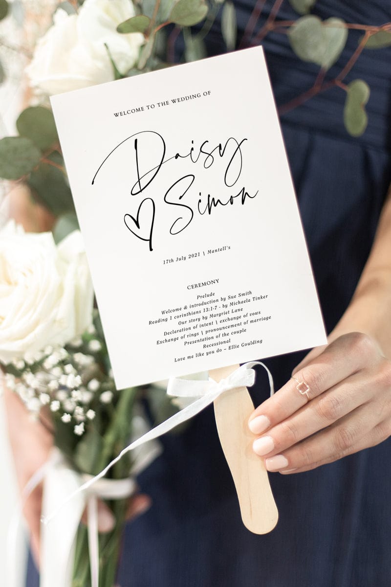 Black and White Wedding Fan Program Template