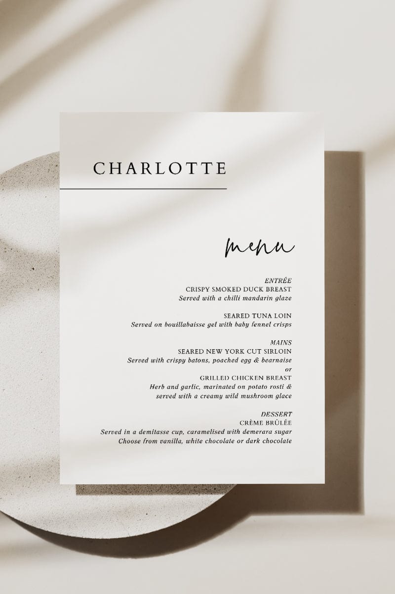 Black and White Wedding Menu Template