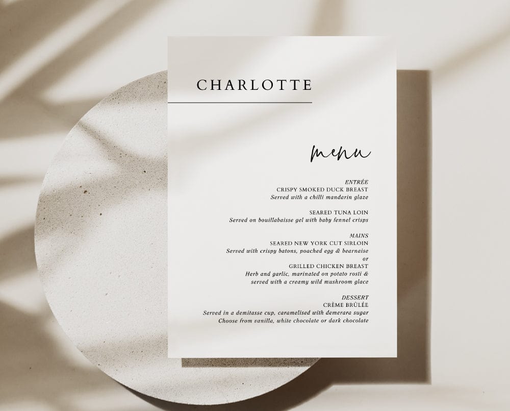 Black and White Wedding Menu Template