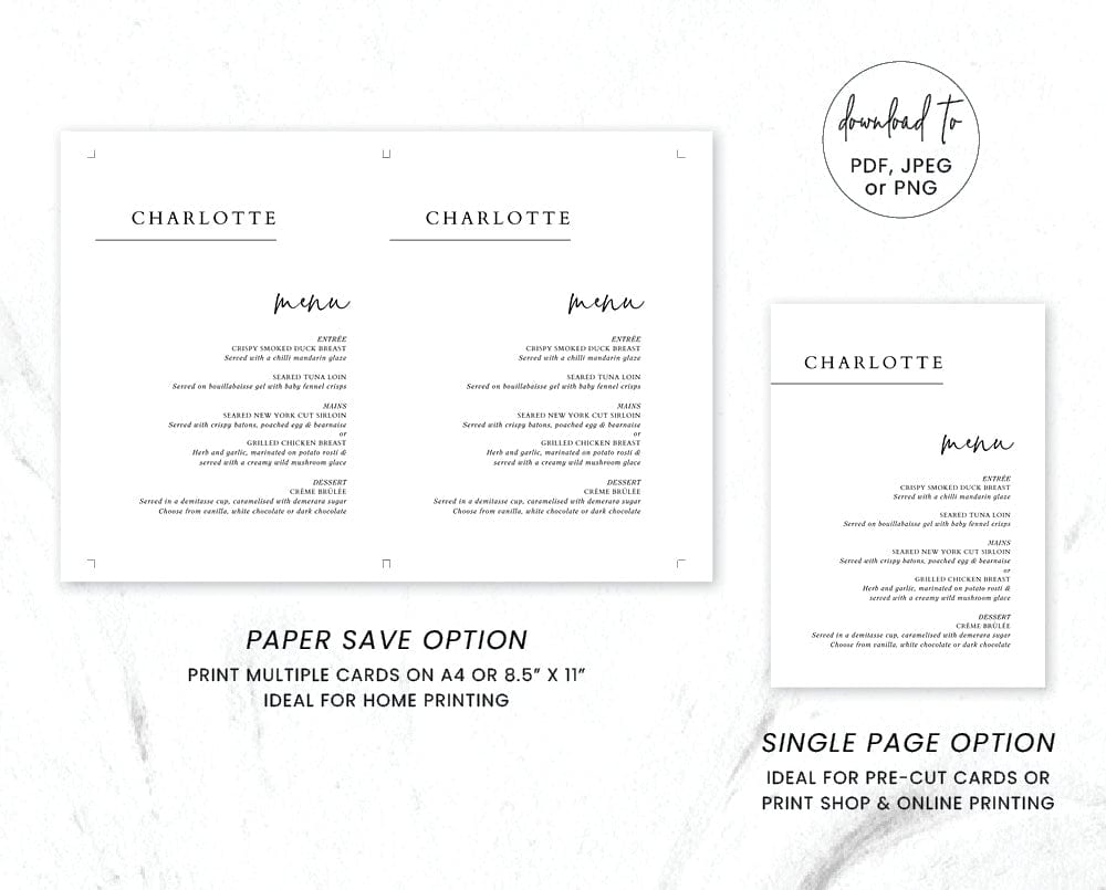 Black and White Wedding Menu Template