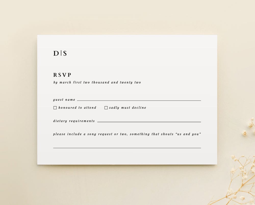 black and white wedding RSVP card