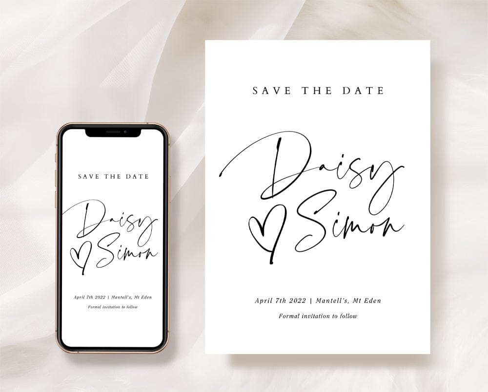 Black and White Wedding Save The Date Card Template