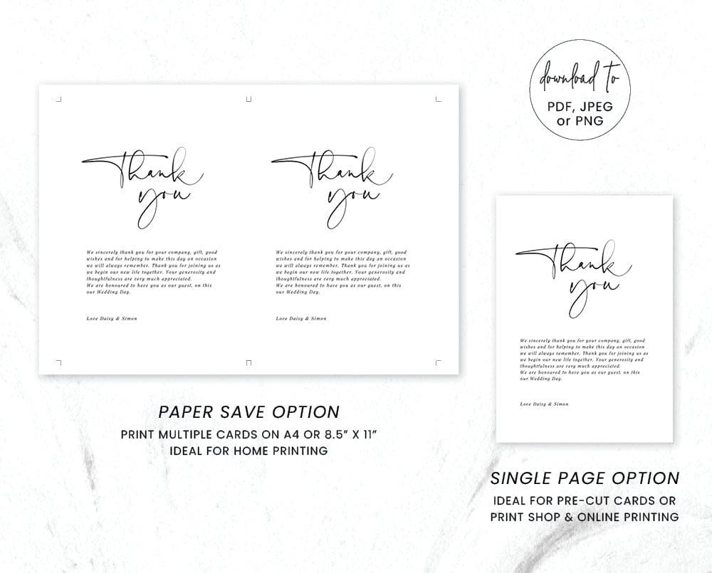 Black and White Wedding Thank You Card Template