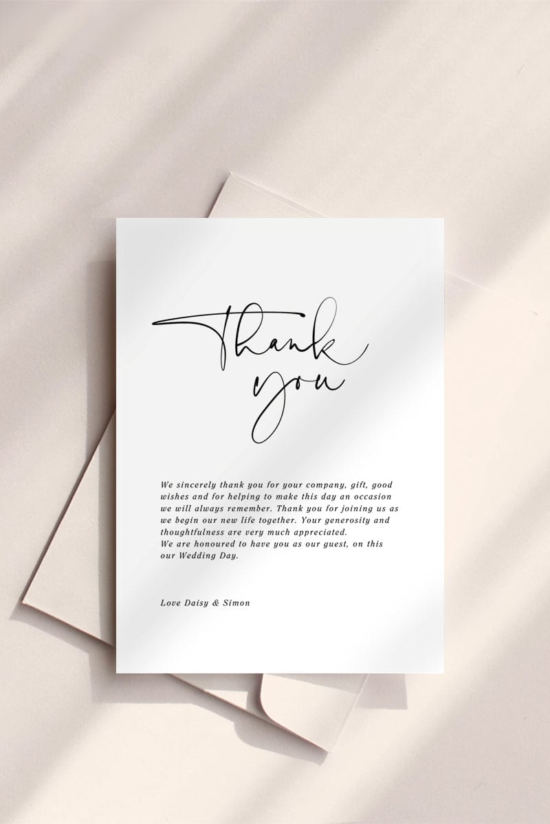 Black and White Wedding Thank You Card Template